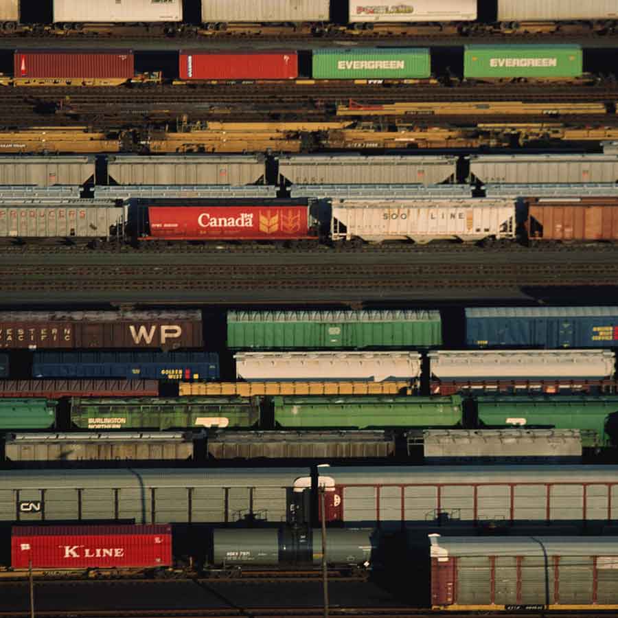 Image of trains in a rail yard.
