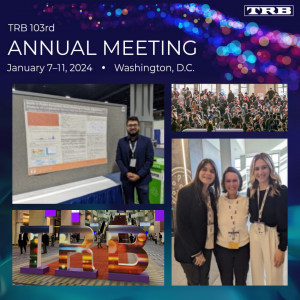 photos of the "TRB" sign at the conference, and the CEE presenters together and with their work.