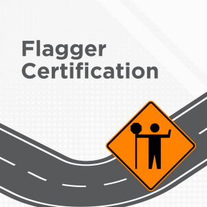 Flagger sign and road graphics with class title