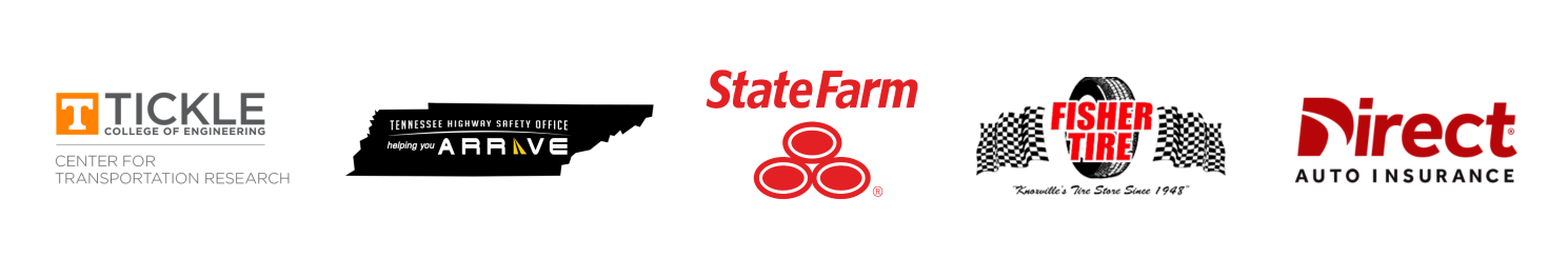 Center for Transportation Research logo, THSO logo, StateFarm logo, Fisher Tire Logo, Direct Auto Insurance Logo