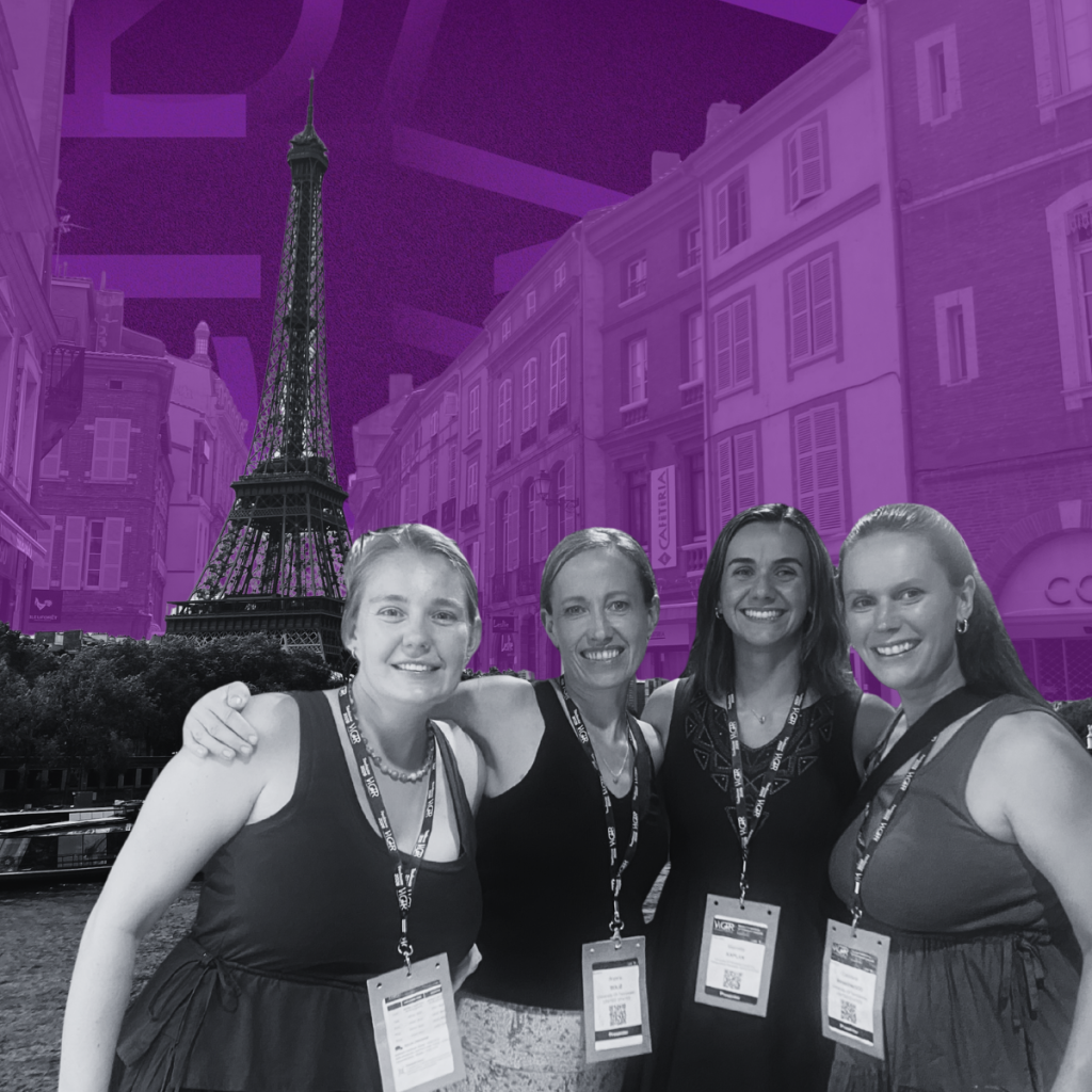 Collage of researchers in front of France sights