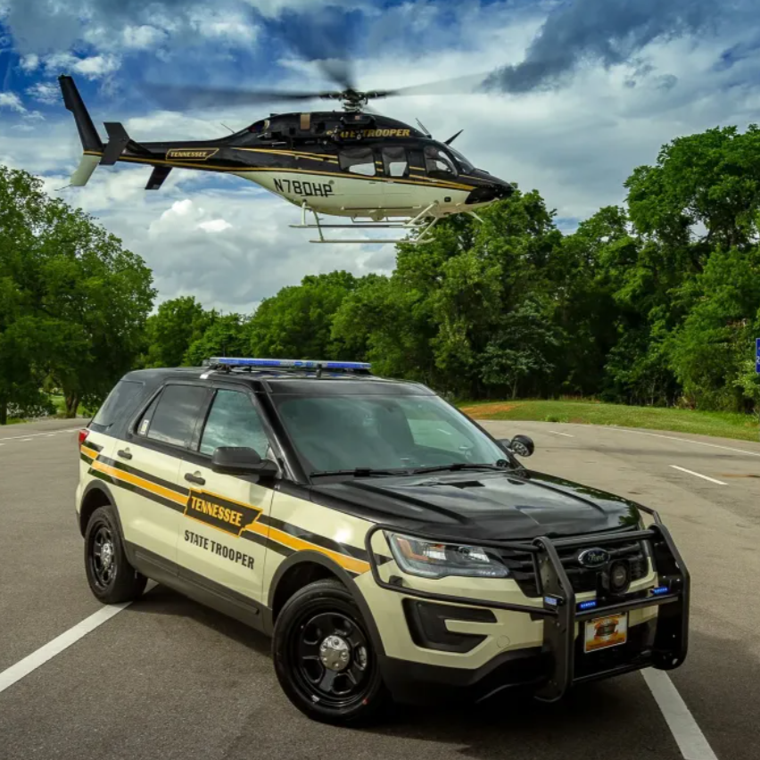 Tennessee Highway Patrol car and helicopter